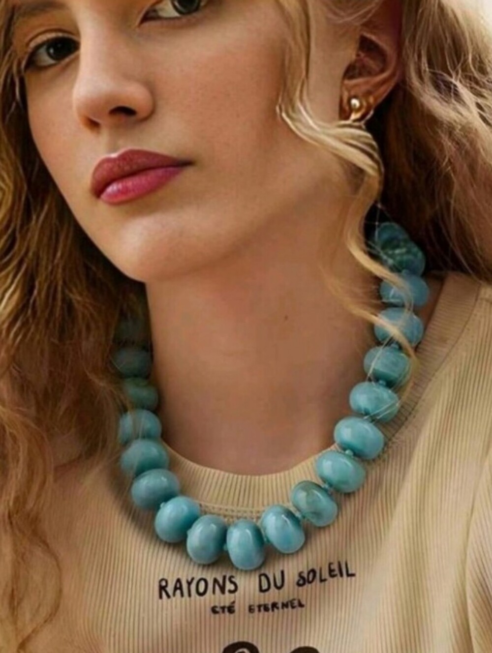 NEW! Trendy Turquoise Chunky Beaded & Gold Statement Choker Necklace